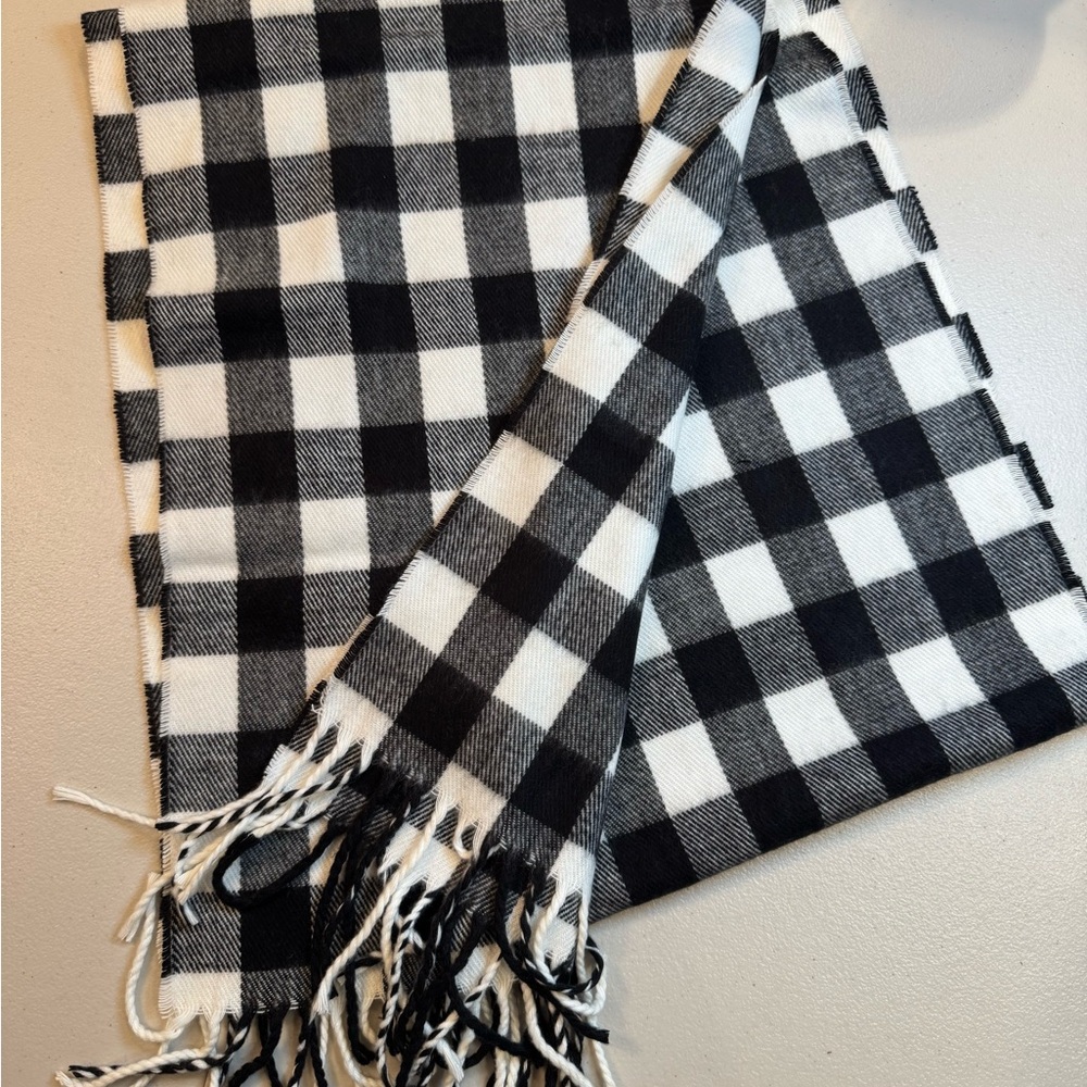 Softer Than Cashmere? Black and White Buffalo Check Scarf with Fringe